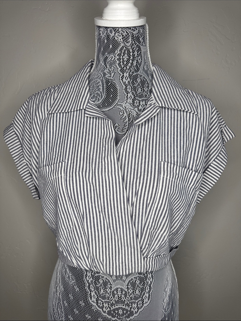 Blu Pepper Blue and White Striped Short Sleeve Crop Top